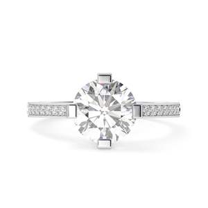 Solitario de diamante de corte redondo de 3.00ct con acentos Anillo de compromiso para mujer - Product Image 4