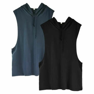 เสื้อกล้ามออกกำลังกายแขนกุดมีฮู้ดผ่ากล้ามเนื้อคอขนแกะมีฮู้ดคอปกพิมพ์ลายเรียบ - Product Image 6