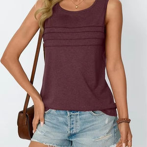 Femmes débardeurs 2025 été habillé Blouses décontractées sans manches fluide col rond tenues basique à la mode vêtements impression numérique - Product Image 1