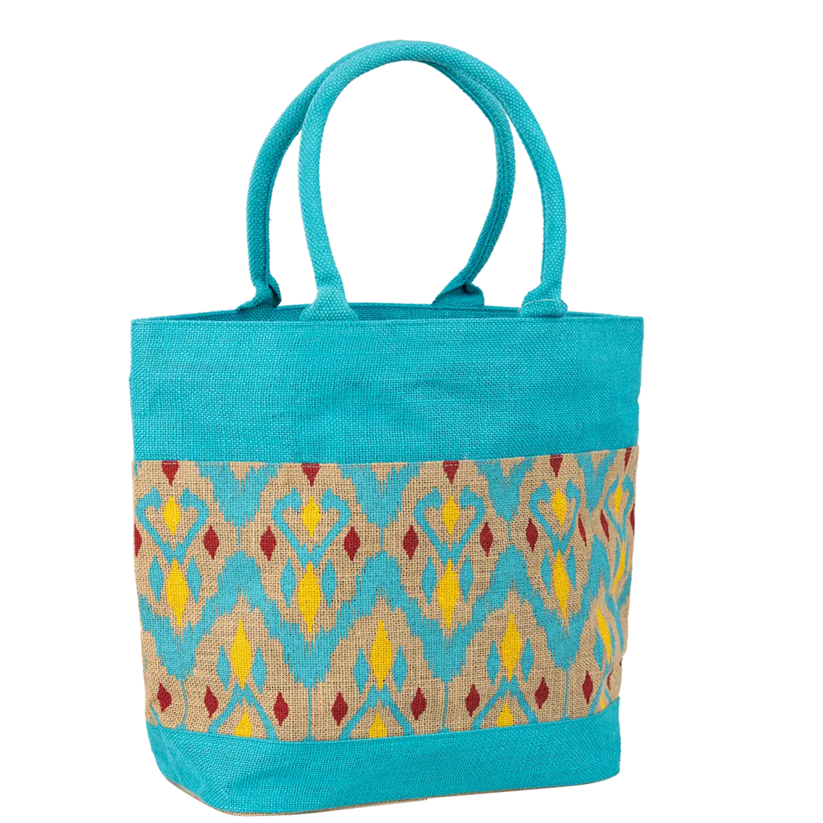Джутовая сумка для покупок с небесно-голубым и натуральным цветом джутовая с мягкой ручкой и внутренней и внешней молнией
