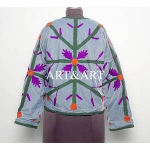 <b>Velvet</b> Artisan Hand Embroidered Suzani Quilted Jacket Floral Design 100% Cotton Woven Fabric Eco-Friendly Quick Dry Outdoor Wear - Product Image 5
