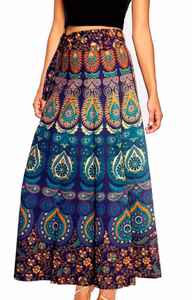 Majestic Jupe imprimée en coton satiné bleu clair pour femme décontractée avec taille élastique et jupe brodée - Product Image 2