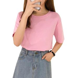 T-shirt décontracté à col rond pour femmes 100% jersey vierge uni pré-lavé en coton peigné avec motif imprimé en stock de 50 couleurs - Product Image 6