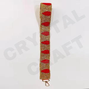 Customized <b>Red</b> Raiders Beaded <b>Purse</b> Strap White Gold Seed Bead Bag Straps Fashionable Accessories - Product Image 6