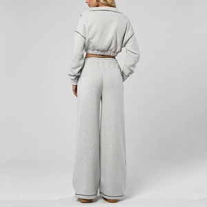 Ensemble de pantalons de survêtement et de sweat à capuche 2 pièces avec fermeture éclair et logo personnalisé Joggers Survêtements Femmes - Product Image 6