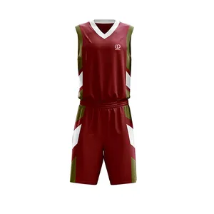 تصميم جديد أزياء كرة السلة المتدرجة الفانيلة والسراويل القصيرة بلون المارون الزي الرسمي للشباب