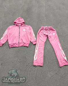 Custom Vintage Men's Acid Washed Fleece Fabric Zipper Street Style Baggy Jogger Sweatpants <b>Set</b> with Screen Printed Hoodie - Product Image 3