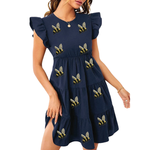 Robe décontractée d'été respirante OEM 2026 avec broderie de perles et sequins, coupe ample, volants, longueur genou, motif équipes célèbres pour les jours de match - Product Image 4