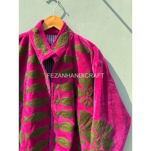 Handmade Embroidered <b>Quilted</b> Velvet <b>Jacket</b> with Floral <b>Pattern</b> Two Side Pockets Unisex Design Quick Dry Feature Made Rajasthan - Product Image 2
