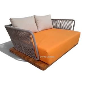 Outdoor Teak Wood Daybed Modern Woven Rope Patio Sofa Bed <b>Lounge</b> Furniture with <b>Cushions</b> Made by Dwira Jepara Indonesia - Product Image 2
