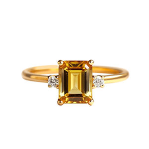 Anillo de oro amarillo sólido de 14 quilates con piedras preciosas citrinas en forma de octogán y diamantes naturales laterales - Product Image 1