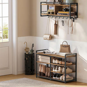 Rustic Entryway Hall Tree 4-Tier Shoe <b>Rack</b> with <b>Bench</b> & Hooks for Coats, Bags & More - Product Image 1
