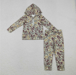 Ensemble de vêtements de chasse pour bébés garçons, style chinois, imprimé camouflage cerf, avec sweat à capuche à fermeture éclair et short - Product Image 2