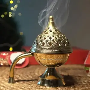 Traditional Design Incense Burner Brass Antique Shiny Home Decor Room Fragrance Metal Golden Bakhoor Burner