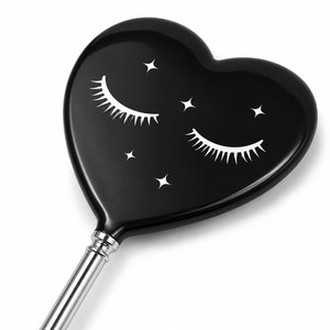 Heart Shape Handheld Makeup <b>Mirror</b> Dual Sided Black Frame With Stars And Lashes Design Chrome Handle - Product Image 6