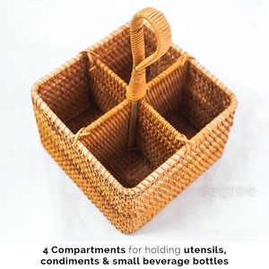 Cesta de Almacenamiento Mini de Mimbre de Bambú Hecha a Mano, Ecológica, Forma Rectangular, Estilo Vintage, con Asa, Multifuncional, 4 Compartimentos, Duradera - Product Image 3