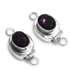 Piedra preciosa amatista de forma ovalada, 1 hebra y 2 hebras, cierre de caja, chapado en plata, 23X11X10MM, cierre para hacer joyas B618 - Product Image 2