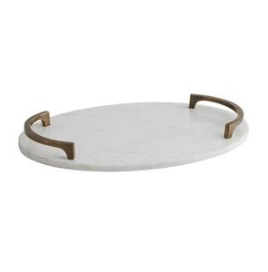 OEM Custom High-End Nordic Serving <b>Tray</b> Modern White Green Marble with Metal Handles Light Luxury Rectangle Tea <b>Tray</b> - Product Image 4