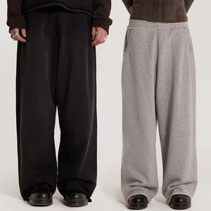 2025 nuevos pantalones de chándal deportivos de invierno personalizados para hombres pantalones de jogging de lana con cordón informal cintura media frente plano liso teñido de punto - Product Image 3
