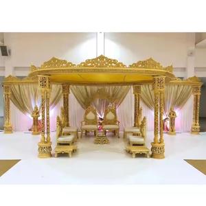 Hermoso Mandap Mastani para Bodas Elegantes, Fácil de Instalar, Dorado, 3 Pilares, Mandaps Redondos de Madera, Fabricación en EE. UU., Decoración para Eventos - Product Image 1