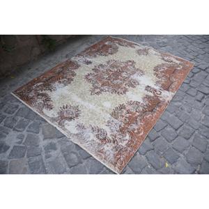 5x6.4 ft Turkish Area Rug, <b>Brown</b> Pink Vintage Floral <b>Wool</b> Rug - Product Image 2