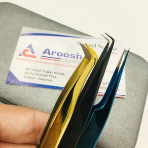 แหนบสแตนเลสคุณภาพสูงสำหรับการต่อขนตาสีดำทองสีฟ้าพร้อมปลายแหลม - Product Image 1