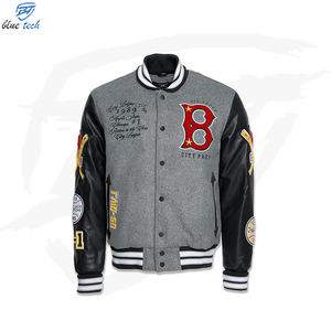 Wholesale Custom <b>Men's</b> Street Varsity Jackets Winter Baseball Letterman Bomber Jacket Stand <b>Belt</b> Embroidery Decoration Fabric - Product Image 2