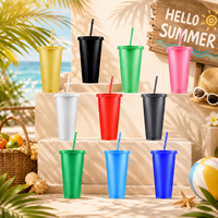 Gobelets en plastique en gros avec couvercles et pailles, réutilisables, sans BPA, personnalisables, pour fêtes estivales, plage et piscine