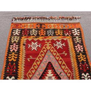 3.6x5.6 ft Rug, Vintage Turkish Accent Rug, <b>Red</b> Kilim <b>Wool</b> Rug - Product Image 4