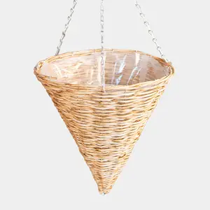 Fioriera d'attaccatura del Rattan del cono di vendita calda con la copertura moderna della paglia di vimini di Boho del rivestimento per il produttore del Vietnam del canestro del vaso di fiori