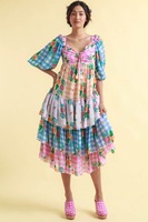 Robe Tunique Vintage Écologique Printemps-Automne pour Femme, Manches Courtes, Volants, Coupe A-Line, Taille Empire, Élégante pour Soirée