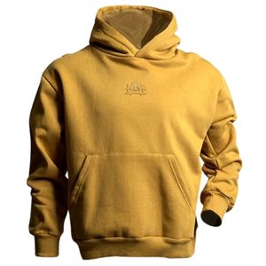 Sudadera con Capucha Amarillo Mostaza para Hombre, Felpa de Algodón Grueso, Bolsillo Canguro, Sudadera con Capucha Informal para Calle - Product Image 1