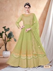 Vestido Anarkali DE TRABAJO bordado con hilo de red de diseñador más reciente de Fab Zone - Product Image 2