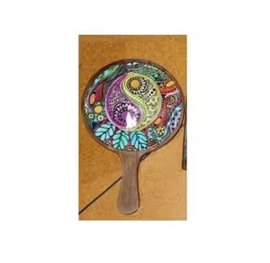 Bandejas cuadradas de madera hechas a mano para servir con patrones impresos de esmalte vibrante para comedor de hotel y restaurante - Product Image 3