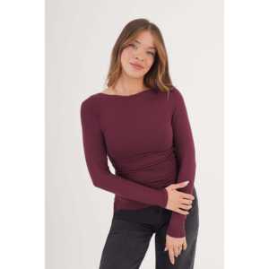 Blusa Borgoña de Manga Larga con Abertura Lateral para Mujer - Producto al por Mayor - Product Image 5