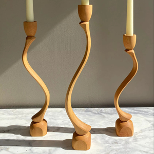 Slim Curved Wooden Candle Holder for Home Styling Tabletop Display Party Setup and Cozy <b>Corner</b> Decor Handcrafted From India - Product Image 1