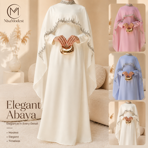 Nuovo Abito Abaya da Festa e Cerimonia in Raso con Nappe di Strass, Stile Romantico di Lusso, Moda Pudica, Offerta Speciale - Product Image 1