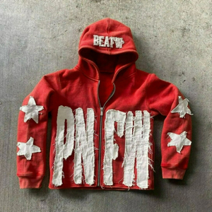 Distressed Cropped Vintage Designer Hommes Boxy Fit Pull à épaules tombantes Sweat à capuche épais en coton - Product Image 5