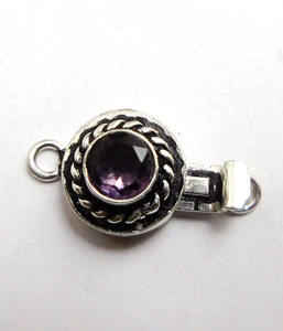 Améthyste Pierre Précieuse 1 Brin 2Strand & 3Strand Fermoir Boîte Ronde Antique Starling Plaqué Argent 21X12MM Fermoir Fabrication de Bijoux B622 - Product Image 2