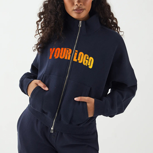 Top tendance article 100% coton sweat femme logo brodé personnalisé fermeture éclair complète respirant hip hop dames sweat - Product Image 1