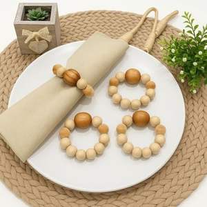 Anillo para servilletas hecho a mano con cuentas de madera, acabado natural ecológico, artesanía en madera - duradero - Product Image 1