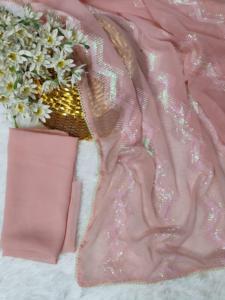 Tela Georgette de gasa pesada con todo el trabajo de secuencia y Sari de borde de encaje de diseñador Pari para mujer - Product Image 4