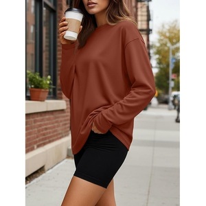 New Arrival Luxury Long Sleeve Round Neck Shoulder Slope Solid Comfortable Oversized <b>Women's</b> Cotton Sweatshirt From Bangladesh - Product Image 3