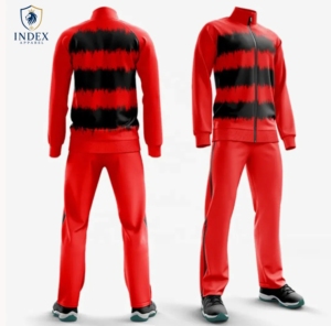 ชุดวอร์มผู้ชายลายทางสีแดงดำ แบรนด์ INDEX APPAREL แบบซิปเต็มตัว คอตั้ง สไตล์สปอร์ต เหมาะสำหรับใส่ในฤดูใบไม้ร่วง ผลิตจากโพลีเอสเตอร์ 100% ทรงปกติ - Product Image 1