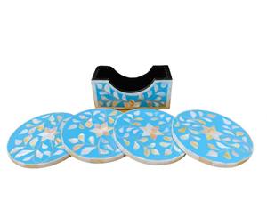 Ensemble de dessous-de-verre à thé les plus vendus avec support, logo personnalisé, taille personnalisée, rond, carré, incrustation de nacre, incrustation de nacre chez Hannan Handicrafts - Product Image 1