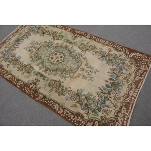 Handmade Traditional Brown Beige Wool <b>Rug</b> 3.9 X 6.9 ft Vintage Turkish Patchwork Rectangle Design Latex Teen <b>Bedside</b> Hallway - Product Image 4