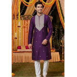 Nouveauté Kurta Pyjama en Mélange de Soie Léger Design Tendance Prêt à Porter Vêtement Formel et Décontracté Livraison Rapide - Product Image 1