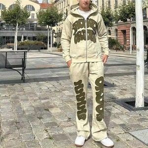 जॉगिंग एसिड वॉश फ्लड स्वेट पैंट और हुडी सेट विंटेज स्वेटर ट्रैक सूट कस्टम एपलिक कढ़ाई पैच 100% कपास - Product Image 6