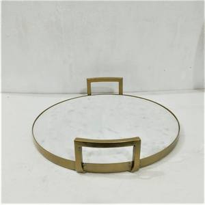 Wholesale Deluxe Hotel Vanity Decorative <b>Tray</b> New Style White Marble Wood Copper Iron Platter Serving Jewelry on Metal Material - Product Image 2