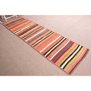 Tapis vintage, tapis de couloir 2,7x9,6 pieds, tapis turc en laine persane orange - Product Image 3